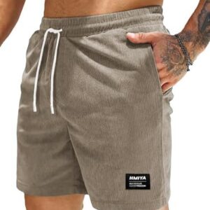Komfortable und stilvolle Hosen für den Sommer - Herren Corduroy Shorts aus Baumwolle mit elastischer Taille und Taschen in Beige