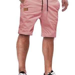 Herren Shorts Sommer Freizeit Chino Stretch Baumwolle Elastische Taille mit Taschen Rosa Größe 3XL