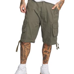 Herren Cargos in Olive von Brandit, 4XL Größe, Robust und begehrt, Tunnelzug an Hüfte und Beinabschluss, zwei Gesäßtaschen und Cargotaschen.