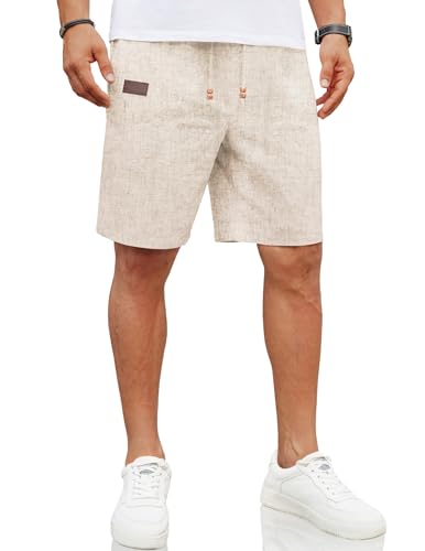 COOFANDY Leinen Shorts Herren - Bequeme und atmungsaktive Sommersonnenhosen für Herren in Beige XXL Größe, ideal für den Strand oder die Freizeit
