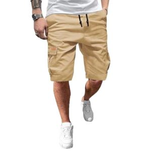 Cargo Shorts für Herren in Khaki XL - Sommerhosen aus Baumwolle mit elastischer Taille und Tunnelzug