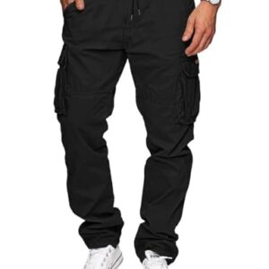 Bequeme Baumwollcargohose mit Taschen und Kordelzug - Herrenoutdoorhose aus Stretchmaterial in Schwarz L Größe