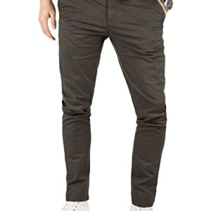 Klassische Chino Hose, Graue Herren Chino Hose, Business Chinohosen für Männer, Baumwollhose, Slim-Fit-Schnitt, Stretch-Baumwolltwill, Eingrifftaschen, Leistentaschen, Logo-Detail, 32/30