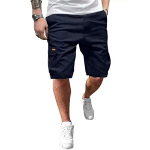 Cargo Shorts Herren Dunkelblau XL, bequeme Freizeithose für Männer mit elastischer Taille und Tunnelzug