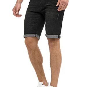 Herren Caden Jeans Shorts von Indicode im Used-Look, kurze Hose mit 5 Taschen, schwarz, Größe L