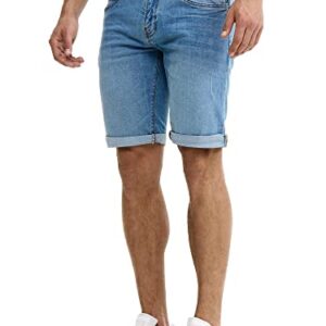 Indicode Herren Caden Jeans Shorts mit 5 Taschen und Used-Look für Männer, Blue Wash, L Größe