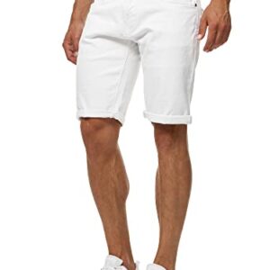Modische und bequeme Herren-Jeans-Shorts mit 5 Taschen in Offwhite für Männer - Indicode Caden Used-Look Shorts