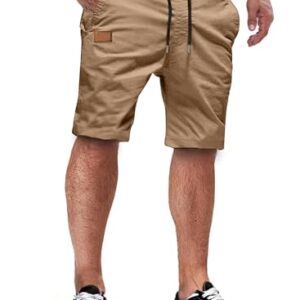 Kurze Hosen für Herren, Sommer-Chino-Hose aus Baumwolle mit elastischer Taille und Taschen, Khaki Farbe, Größe 2XL