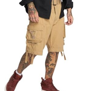 Beige Gladiator Shorts mit vintage-style Design und auffälligen Details, perfekt für Workout oder lässiges Outfit.