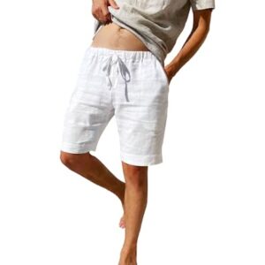 Baumwoll Leinen Shorts für Herren, Casual Classic Fit Short Weiß, atmungsaktiv und pflegeleicht, perfekt für Freizeit, Reisen oder Strand