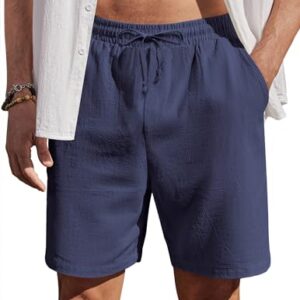 Baumwoll-Shorts für Herren, Sommer-Shorts mit Taschen und Gummizug, Leichte Freizeithose in Navyblau, XXL Größe