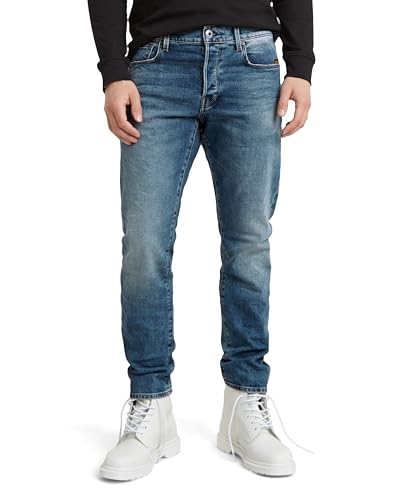 G-Star Herren 3301 Regular Tapered Jeans, Blau (vintage azure 51003-C052-A802), 34W / 32L - authentische Western-Jeans mit Tapered-Form und Vintage-Azur-Blau