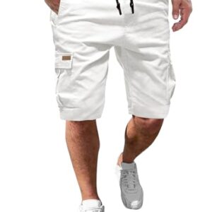 Kurze Hosen Herren Baumwolle Cargo Shorts Herren Sommer Freizeithose mit Taschen Weiß 2XL - hochelastisches Baumwollmaterial, atmungsaktiv und weich für maximalen Bewegungskomfort