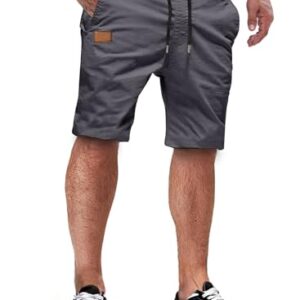 Kurze Hosen Herren Sommer Chino Baumwolle Elastische Taille mit Taschen Grau M