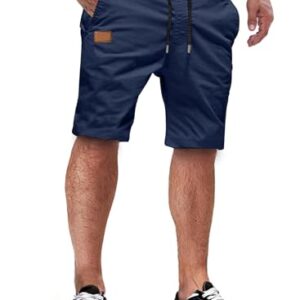 Kurze Hosen für Herren, Sommer Shorts aus Baumwolle mit elastischer Taille und Taschen, C Blau, Größe L