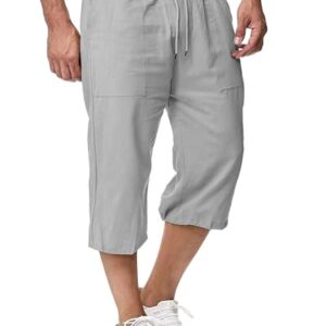 Herren Shorts aus hochwertigem Leinen mit Kordelzug, perfekt für warme Tage und Outdoor-Aktivitäten geeignet, hellgrauer Farbton