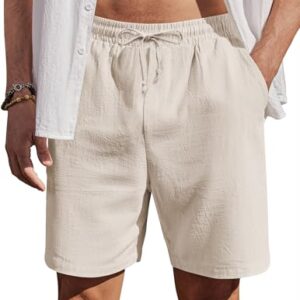 Herren Shorts Sommer Baumwolle Kurz Hosen mit Gummizug Leicht Sommershorts Freizeithose Beige XL von COOFANDY
