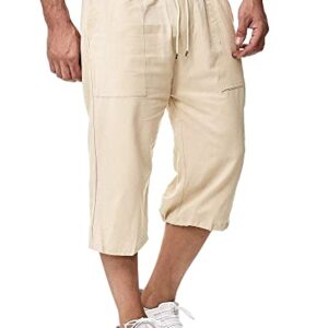 Herren Baumwolle Leinen Casual Classic Fit Short Khaki M - elegante und bequeme Shorts für Herren, ideal für Frühling, Sommer und Herbst