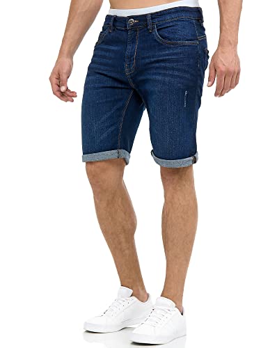 Herren Caden Jeans Short Hosen mit 5 Taschen und Used-Look, blau, XL