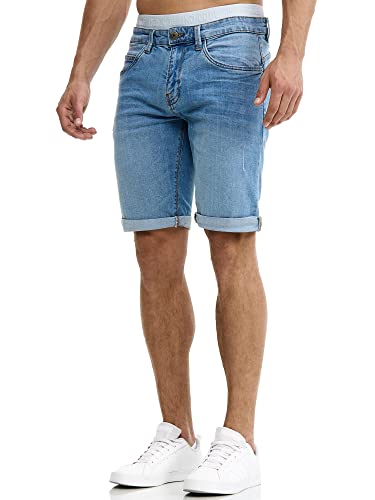 Herren Caden Jeans Shorts mit 5 Taschen und Used-Look für Männer in Blau-Wasch, Größe XXL