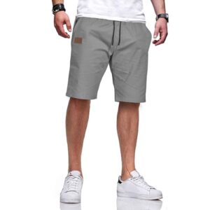 Herrenkurze Hosen Sommer Shorts Männer Chinos Baumwollhose kurz elastische Taille mit Tunnelzug Grau L Größe