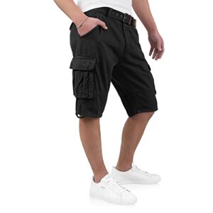 Herren Cargoshorts mit 6 Taschen aus 100% Baumwolle - Kurze Hose Bermuda Sommer Herrenshorts Short Men Pants Cargohose kurz Sommerhose für Männer (L, Schwarz)