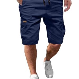 Komfortable Cargo Shorts für Herren aus Baumwolle mit elastischer Taille und Taschen, blauer Farbe, Größe 2XL