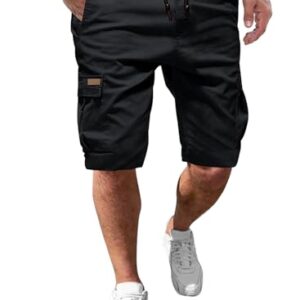 Kurze Hosen Herren Baumwolle Cargo Shorts Herren Sommer Freizeithose mit Taschen Schwarz M