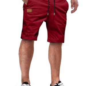 JMIERR Sommer Shorts Herren Chino Baumwolle Elastische Taille mit Taschen rot M für Freizeit und Sport