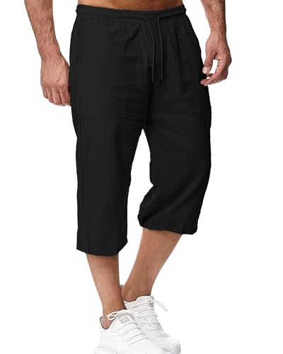 Herren Shorts Sommer Casual, Leicht und Bequem mit Elastischem Bund Schwarz M, perfekte Sommer-SHorts für jeden Anlass aus atmungsaktivem Baumwollleinenstoff