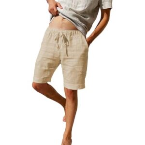 Herren-Leinenshorts mit Taschen, Bermudahose für den Freizeitbereich, Khakifarbe, 3XL Größe