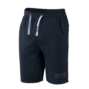 Herren-Shorts in dunkelblauer Farbe aus 100% Baumwolle, großzügige Passform, elastischer Bund, Taschen an den Seiten, atmungsaktiv und bequem für Sommerhosen