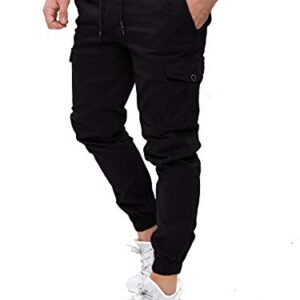 PITTMAN Darius - Baumwoll Cargo Hosen - Slim Fit Herren Cargohose - Stretch Cargojeans, Schwarz (Black 194008), W33/L34