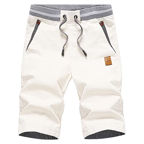 Herrene Shorts, Sommer-Chinos, kurze Hosen in Weiß mit Gummizug