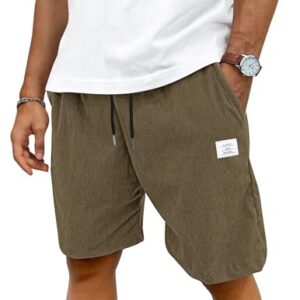 Corduroy Kurze Hosen für Herren, Baumwolle, Kordelzug, Sommer Shorts mit Taschen, Khaki