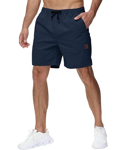 YuKaiChen Lässige Shorts Herren Kurze Hosen Sommer Klassische Twill Tunnelzug Stretch Elastische Taille mit Reißverschlusstaschen Größe 4XL Marine