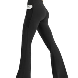 Glacspyg Damen Hose mit Taschen, Yogahose für Frauen, Freizeithose, Jogginghose, High Waist Sporthose, Elastische Weite Bootcut Jazzpants Schwarz