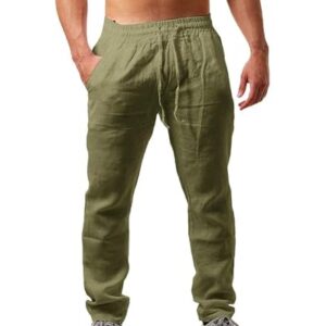 Herren Leinenhose Lang, Sommerhose mit Taschen, Kordelzug, perfekte Freizeithose für Strand und Alltag