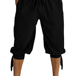 Kurze Hosen für Herren mit Schnürung, Sommerhose, Pluderhose, Wikinger-Stil, Piraten-Outfit, Mittelalter-Kostüm, Freizeithose, Strand-Hose, Schwarz, L-Größe