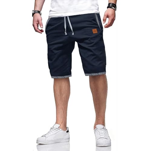 Kurze Hosen für Herren, atmungsaktive Baumwollhose mit Taschen, ideal für den Sommer und die Freizeit, Stretchmaterial, Navy Blau, XL Größe