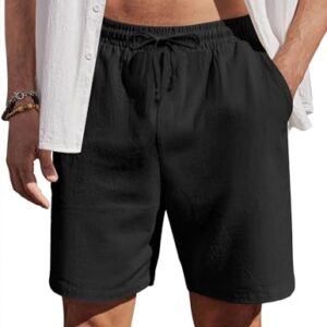 Herren Shorts Sommer Baumwolle Kurz Hosen mit Gummizug Leicht Sommershorts Freizeithose mit Taschen Schwarz L - atmungsaktive und luftige Shorts für den Sommer