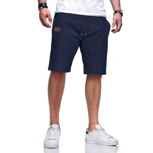 Herrenkurze Hosen, Herren-Summer-Shorts aus Baumwolle mit elastischem Bund und Tunnelzug, Blau, Größe XXL