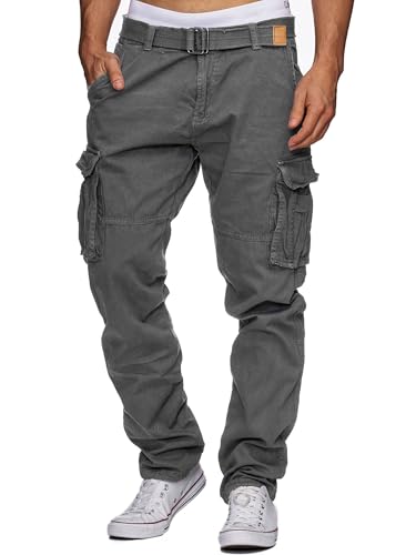 Herren Baumwoll-Cargo-Hose mit 7 Taschen und Gürtel, Outdoorhose für Männer aus Indicode, Bequeme und praktische Hose für den Alltag