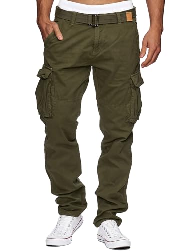 Herren Cargohose aus Baumwolle mit 7 Taschen und Gürtel, Outdoor-Hose Army XL, bequem für Alltag und Urlaub