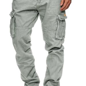 Herren Baumwoll-Cargohose mit 7 Taschen und Gürtel, Outdoor-Hose in Grau, XL-Größe