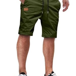 JMIERR Herren Kurze Hosen Sommer Chino Baumwolle Elastische Taille mit Taschen Grün XL