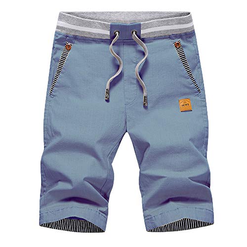 Herren-Sommer-Shorts mit Tunnelzug, Baumwolle, Denim-Blau, perfekt für den Sommer