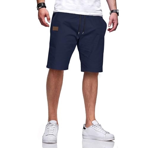 Kurze Hosen für Herren - Sommer Shorts mit elastischem Bund und verstellbarem Tunnelzug in Blau