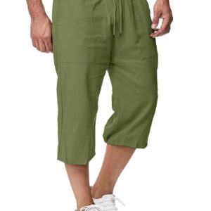 LVCBL Lässige Herren Baumwoll Leinen Shorts Klassische Strandshorts Armee Grün 3XL - Bequeme und elegante Strandbekleidung, atmungsaktive Materialien, lockerer Passform