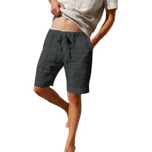 Kurze Leinen-Hosen für Herren, atmungsaktive Baumwoll-Leinen-Mischung, dunkelgraue Farbe, XL Größe